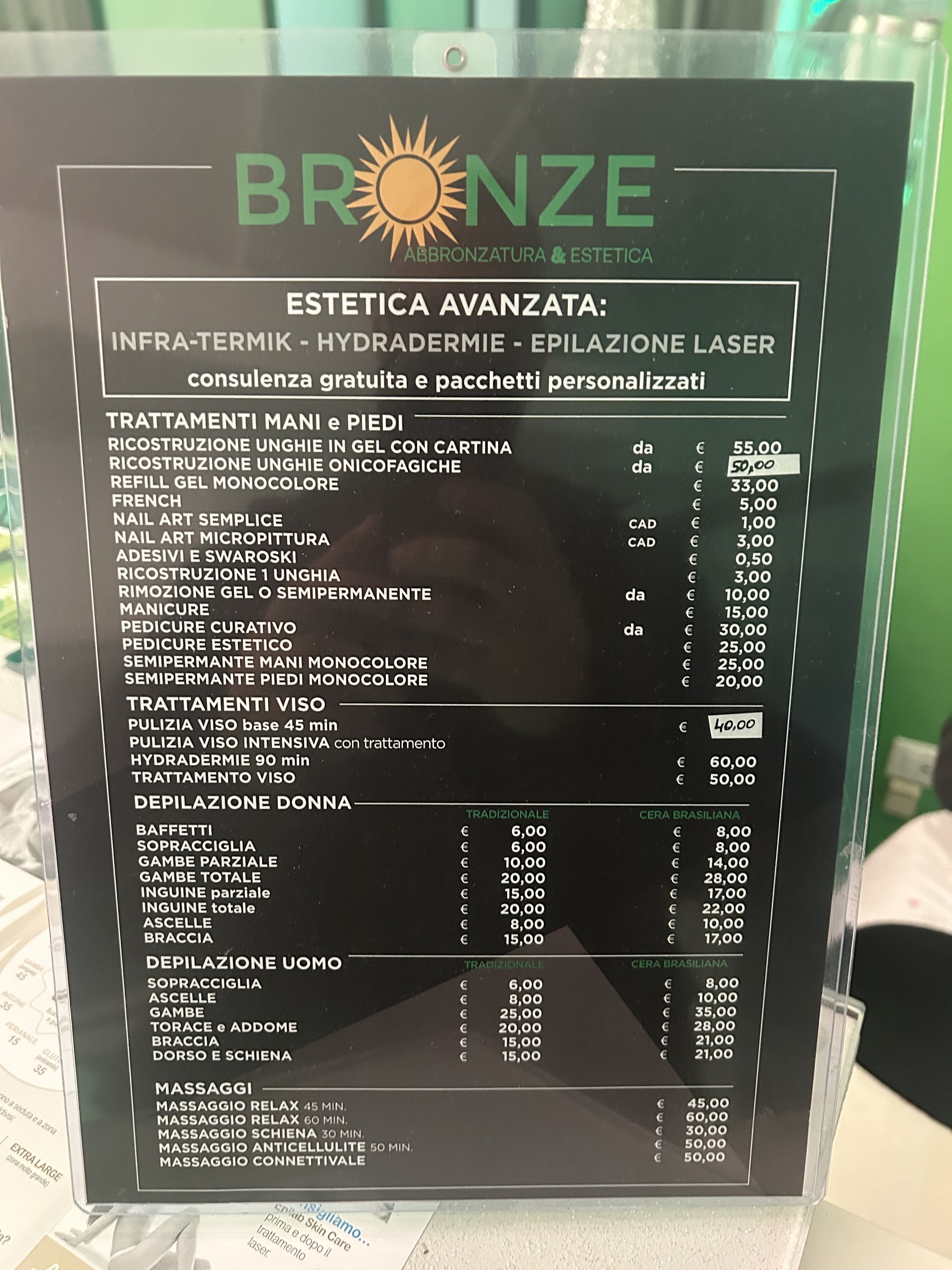 Listino pubblico dei trattamenti estetici Bronze
